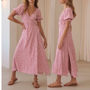 Kivari Faith Wrap Midi Dress Womens 4 Pink Daisy Floral